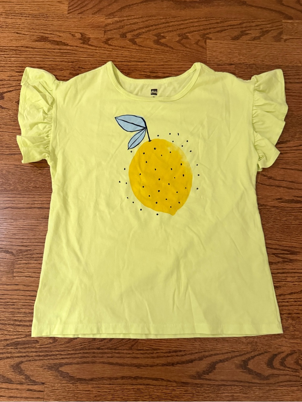 NEW Tea Collection Lemon Graphic Ruffle Sleeve Tee Sz 14